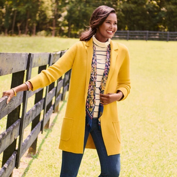 Talbots Sweaters - Talbots Yellow Milano‎ Wool Stitch Sweater Jacket XS Preppy Business Casual
